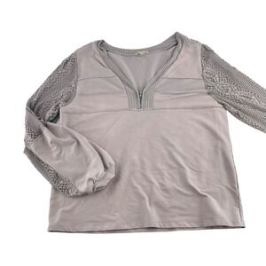 Gimmicks‎ Womens XL Beige Gray Sweater With Crochet long Sleeves Buckle BKE